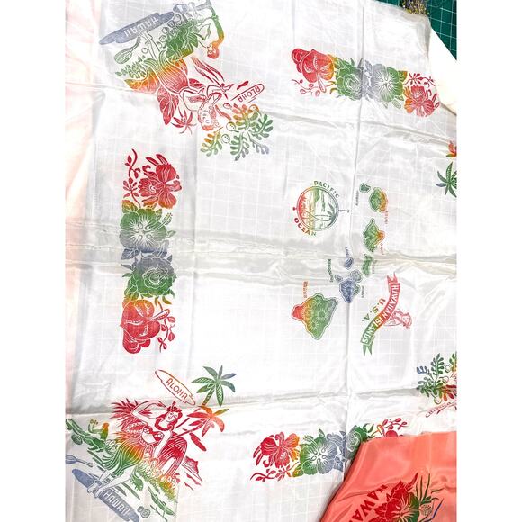 Vintage Hawaiian Islands Map Satin Tablecloth 39x40 + 4 Napkins Deadstock - Picture 8 of 13